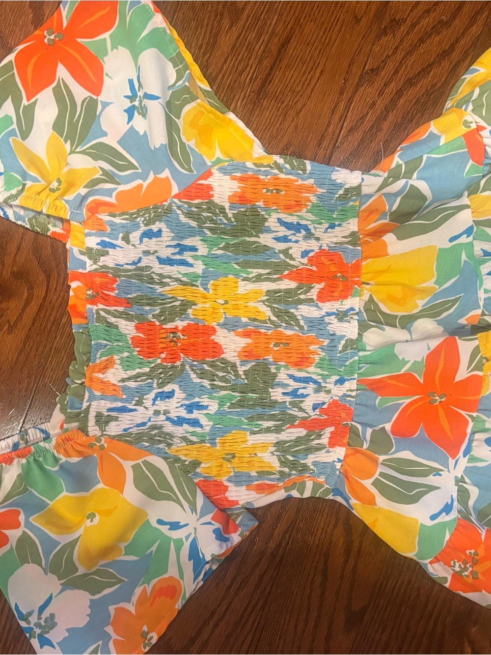 Hayden Girls Floral Smocked Top in Orange, Yellow, Green, Blue
